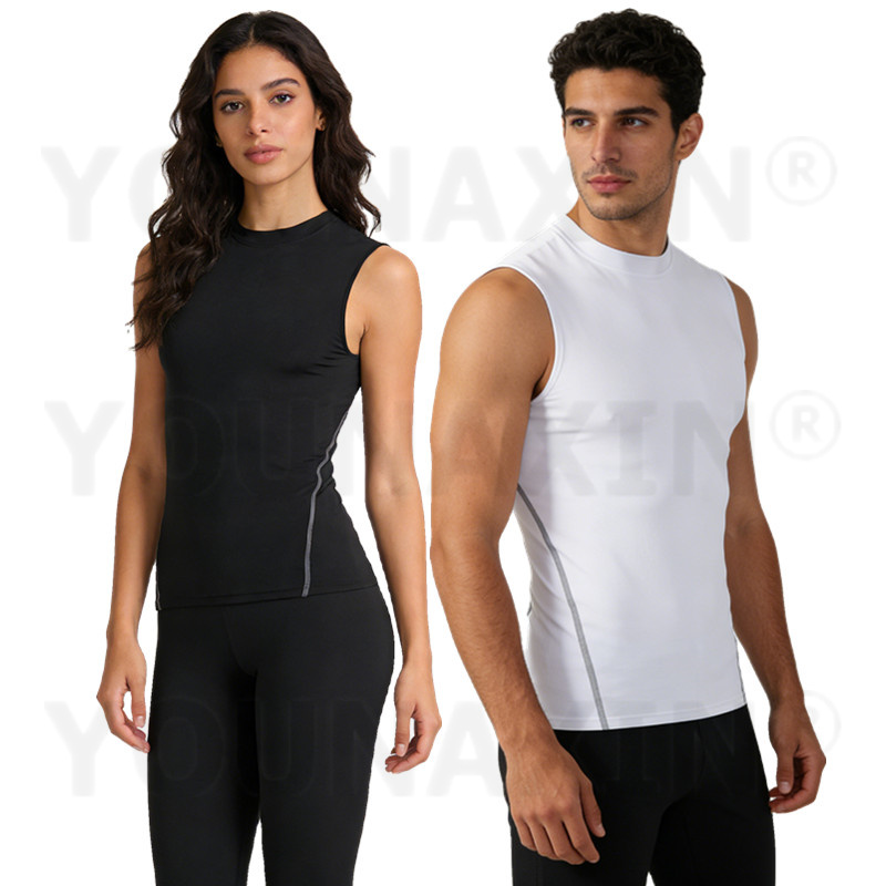 Base Layer Top - YOUNAXIN ユニセックス ノースリーブ コンプレッション タンクトップ タイト