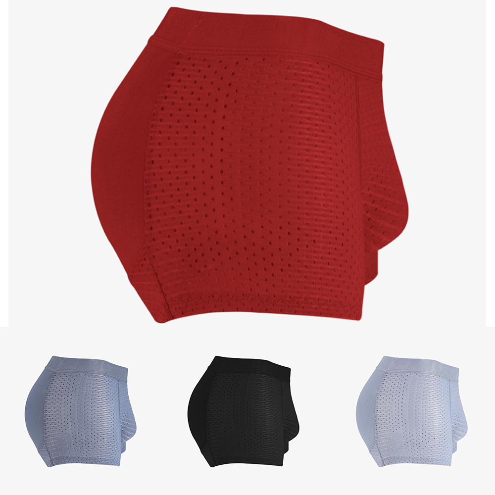 Pouch Boxer Pouch - 男性用ヒップアップパッド入りボクサーパンツ、通気性メッシュポーチ付きシェイプウェア