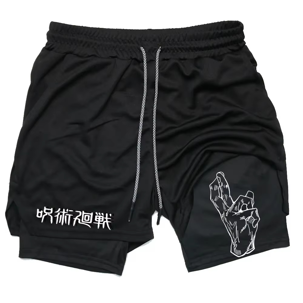 Compression Shorts Athletes - アニメ呪術廻戦ジムショートフィットネス 2 in 1 圧縮パフォーマンスワークアウト速乾性陸上競技ショーツパンツ RL0601