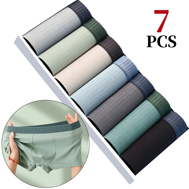 Multi Pack Underwear - 7 ピース/ロットメンズ綿下着ボクサーパンツ純粋な綿通気性ミッドウエスト高弾性男性のセクシーなソフトメンズショーツ L-4XL