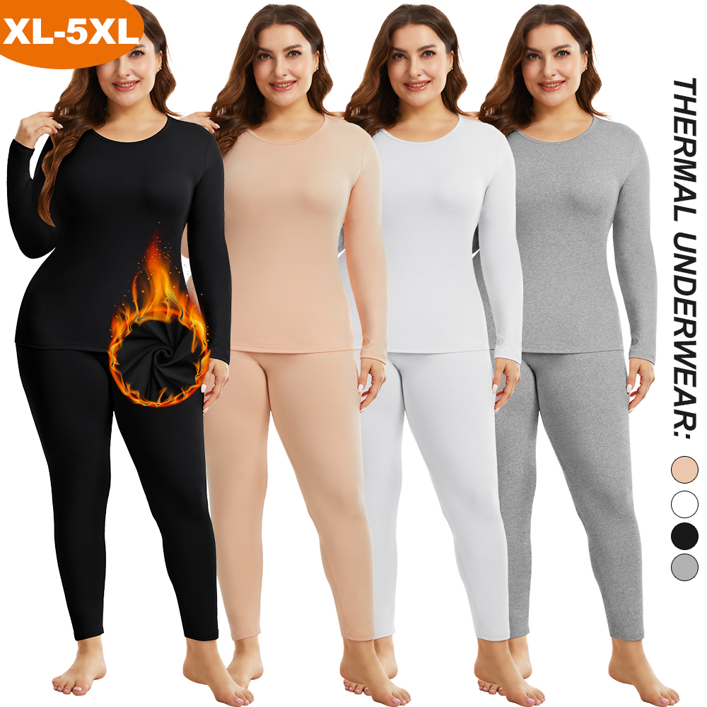 Thermal Long John - プラスサイズ暖かいサーマル下着セクシーな女性用インナーウェアロングジョンズ女性用シェイプセット女性用クルーカラーサーマルシェイピングウェア