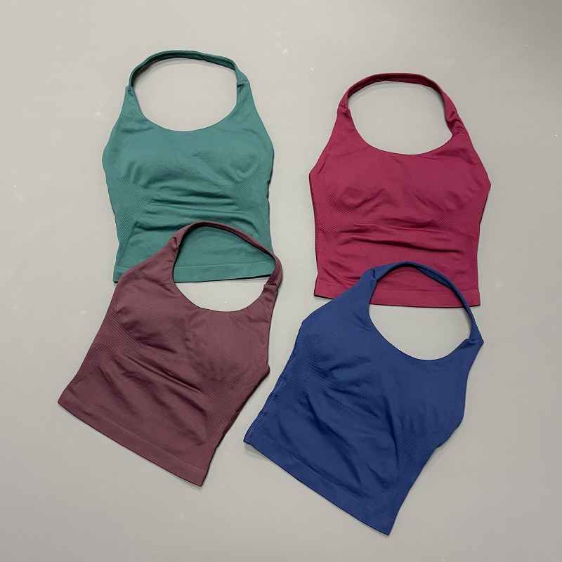 Suspender Tank Top - 女性用ホルターネックスポーツトップ シームレスヨガタンクトップ 内蔵パッド入り 高弾性スリムフィット ジムワークアウト フィットネス