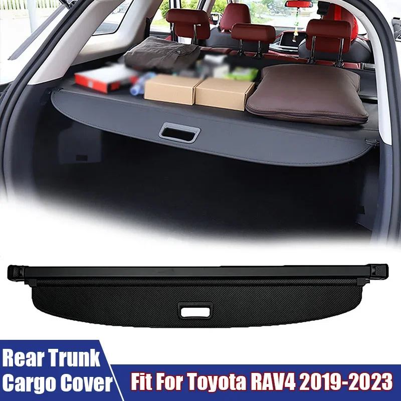 Bamboo Fiber Trunk - リアトランクカーゴカバーカーボンファイバーリアトランクパーティションボード格納式カバートヨタ RAV4 2019-2023 カーアクセサリー