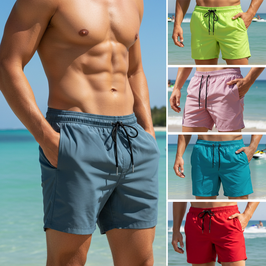 Trunk Breathable Men - 夏用メンズ無地スイムショーツ速乾性通気性ドローストリングビーチボードショーツマルチカラーありサーフ水着（Si付き）