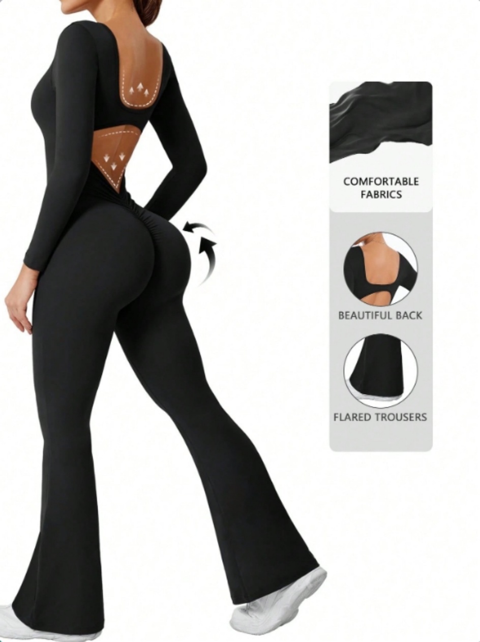 Compression Long Pant - 高品質ソリッドカラー長袖圧縮運動ジャンプスーツ女性のスポーツウェアベルボトムパンツセクシーなプッシュアップヨガセット