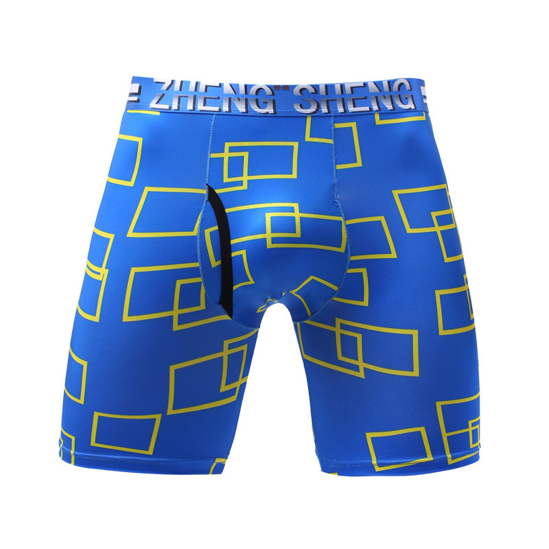 Long Leg Trunk Men - メンズシルクボクサーパンツ,プリント下着,凸型ポケット,ロングパンツ,トランクショーツ,X-4XL
