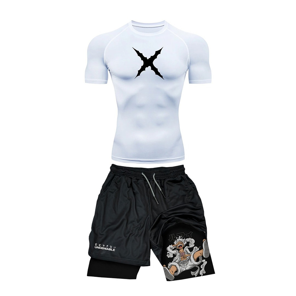 T Shirt Tight Fit - 夏新ワンピースルフィタイト半袖ショーツ男性と女性のジム特大通気性速乾性スポーツ T シャツセット