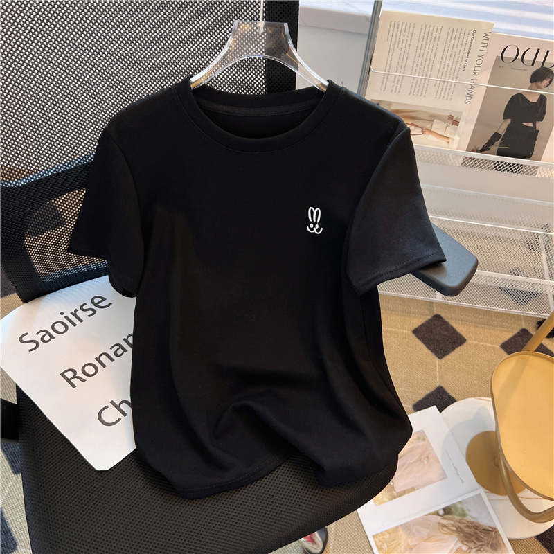 スリムフィット刺繍入り半袖Tシャツ女性のルーズスタイル夏の新 - Base Layer Top のレビューと価格