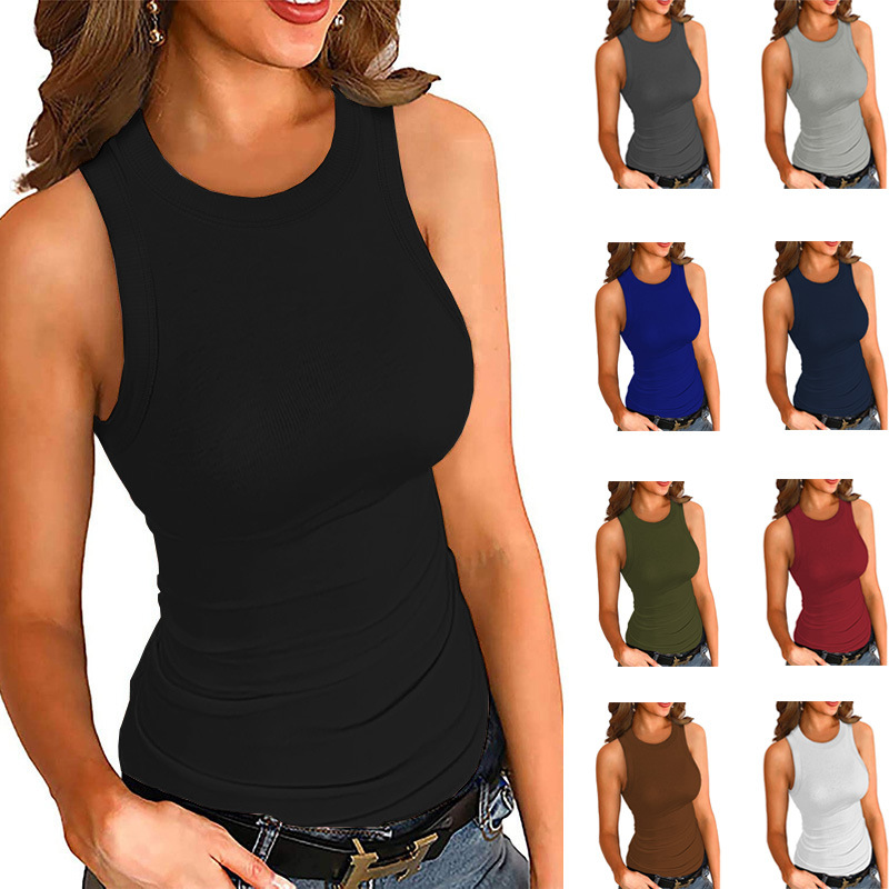 クロスボーダー春夏新作アマゾン欧米風無地プリントラウンドネッ - Tank Top Ribbed のレビューと価格