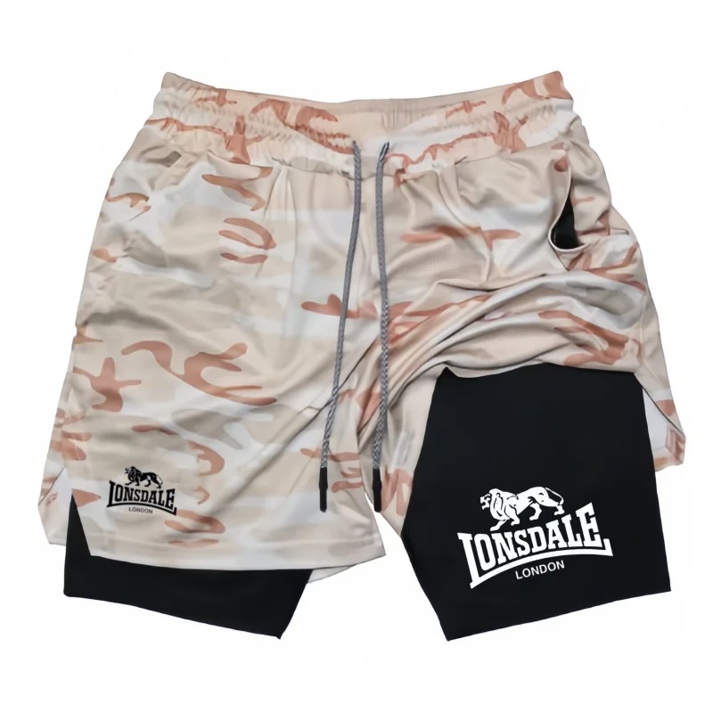 プリント2in1ランニングショーツ メンズ ジムワークアウト - Compression Shorts Athletes のレビューと価格