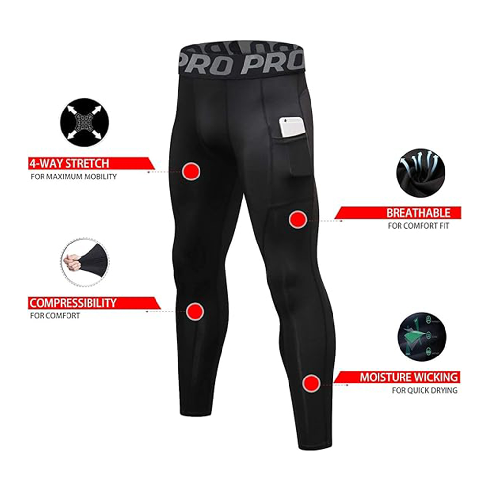 メンズコンプレッションパンツロングジョンズ男性用レギンスポケ - Compression Long Pant のレビューと価格