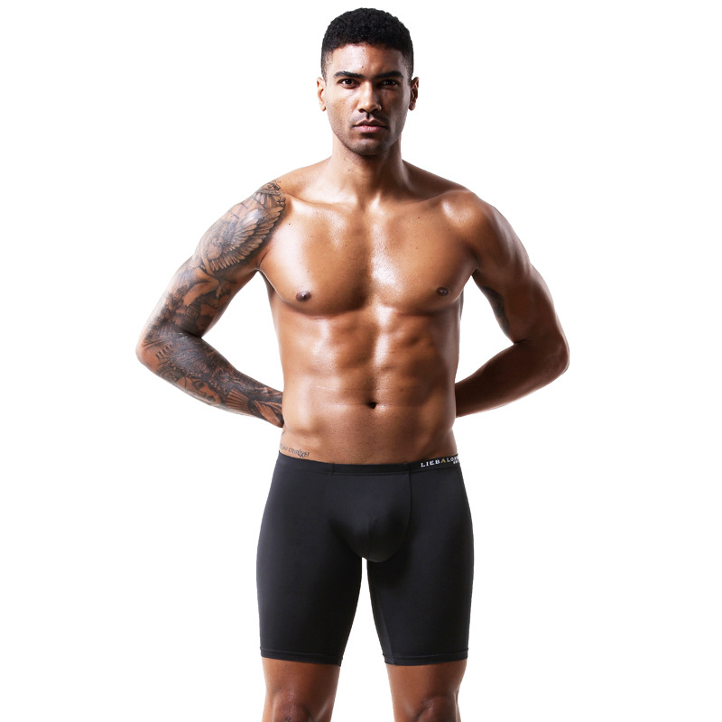 男性用の通気性のあるシルクボクサーショーツ,耐摩耗性の下着, - Long Leg Trunk Men のレビューと価格
