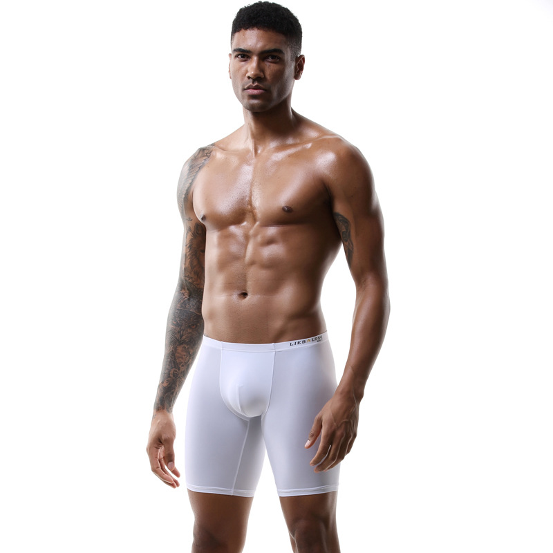男性用の通気性のあるシルクボクサーショーツ,耐摩耗性の下着, - Long Leg Trunk Men のレビューと価格