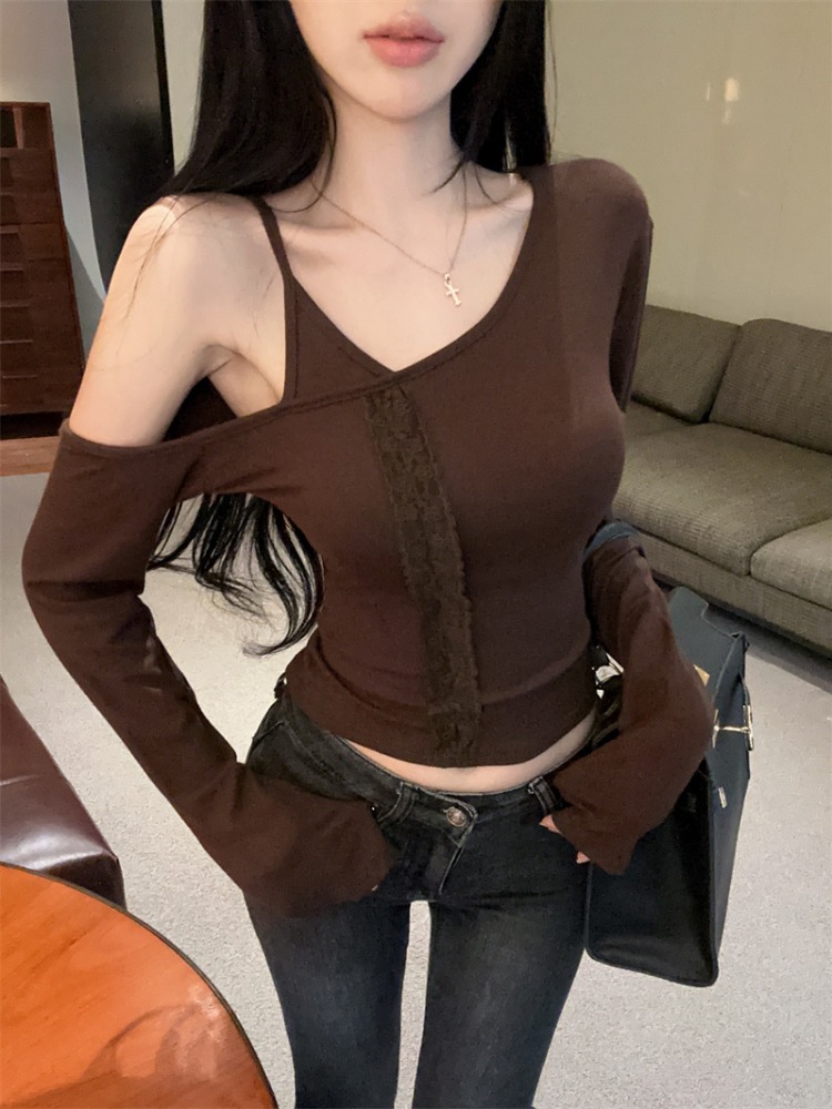 女性のレースアンダーシャツノースリーブ長袖Tシャツ秋冬純粋な - Sleeveless Undershirt のレビューと価格