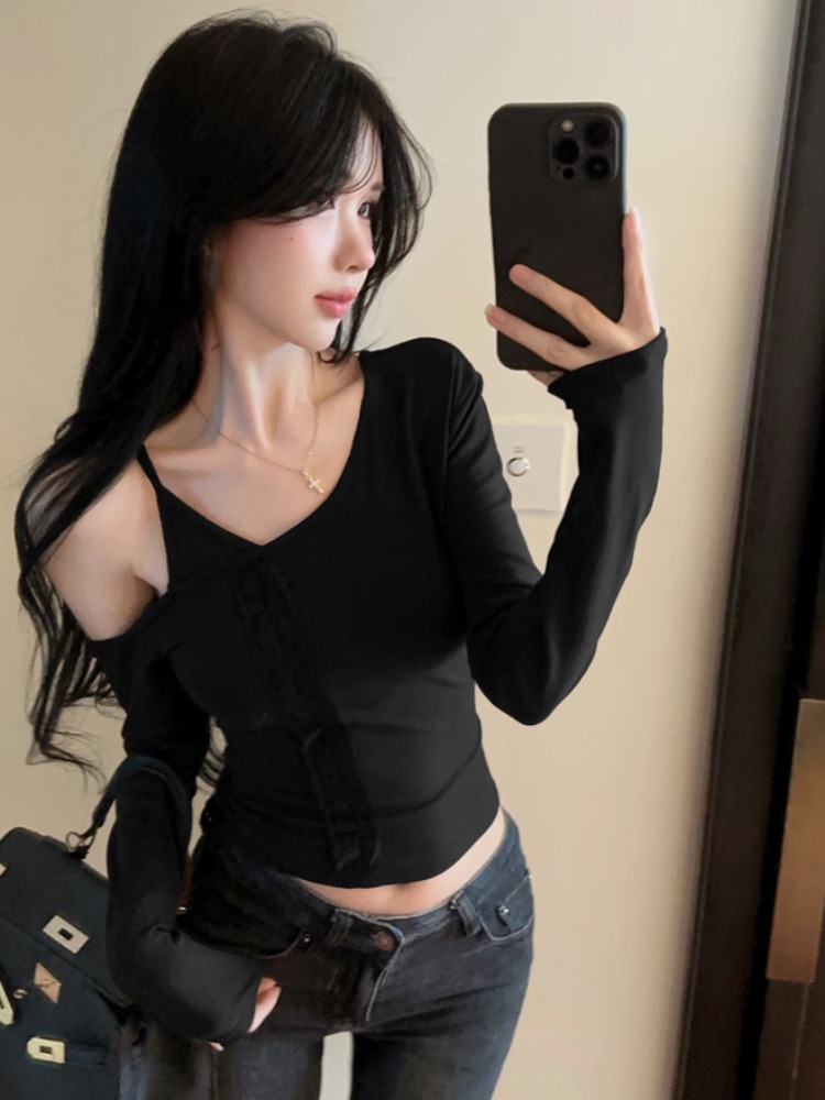 女性のレースアンダーシャツノースリーブ長袖Tシャツ秋冬純粋な - Sleeveless Undershirt のレビューと価格