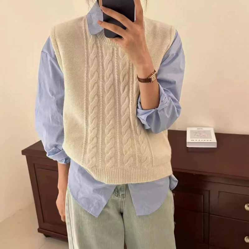 2025年新作 Oネックニットベスト レディース 無地 ルー - Sleeveless Undershirt のレビューと価格