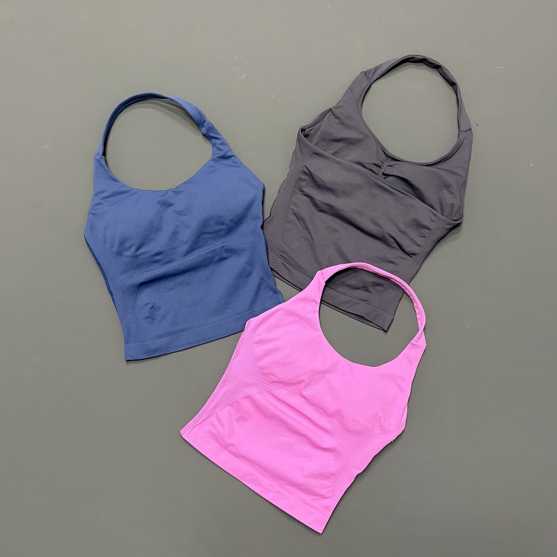 女性用ホルターネックスポーツトップ シームレスヨガタンクトッ - Suspender Tank Top のレビューと価格