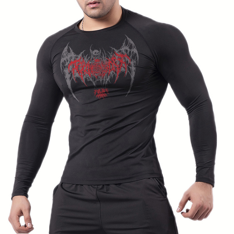 スカルウィングプリント長袖コンプレッションシャツ男性用ジムワ - Base Layer Top のレビューと価格