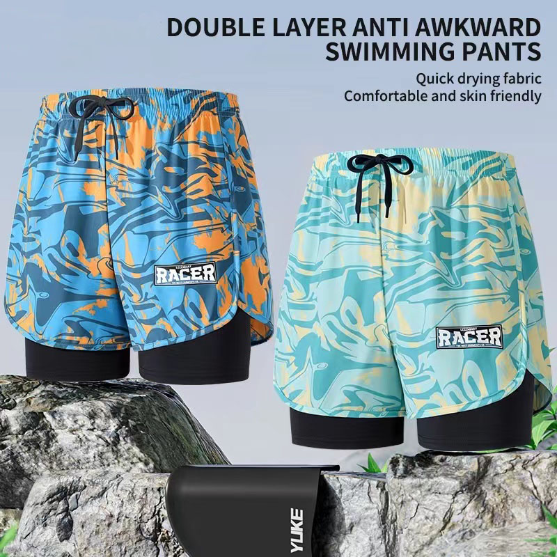 男性用の二層水泳パンツ,速乾性,通気性のある水泳パンツ,学生 - Trunk Breathable Men のレビューと価格