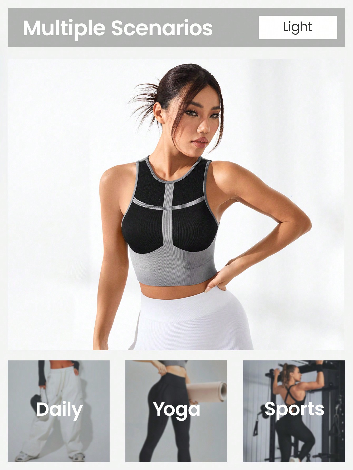 女性用カラーブロッククロスラインリブ編みクロップドタンクトッ - Tank Top Ribbed のレビューと価格