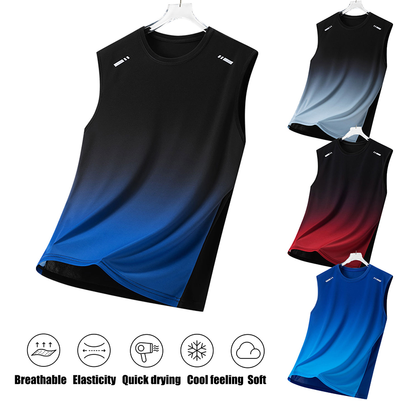 男性グラデーションスポーツベスト軽量ノースリーブラウンドネッ - Sleeveless Undershirt のレビューと価格