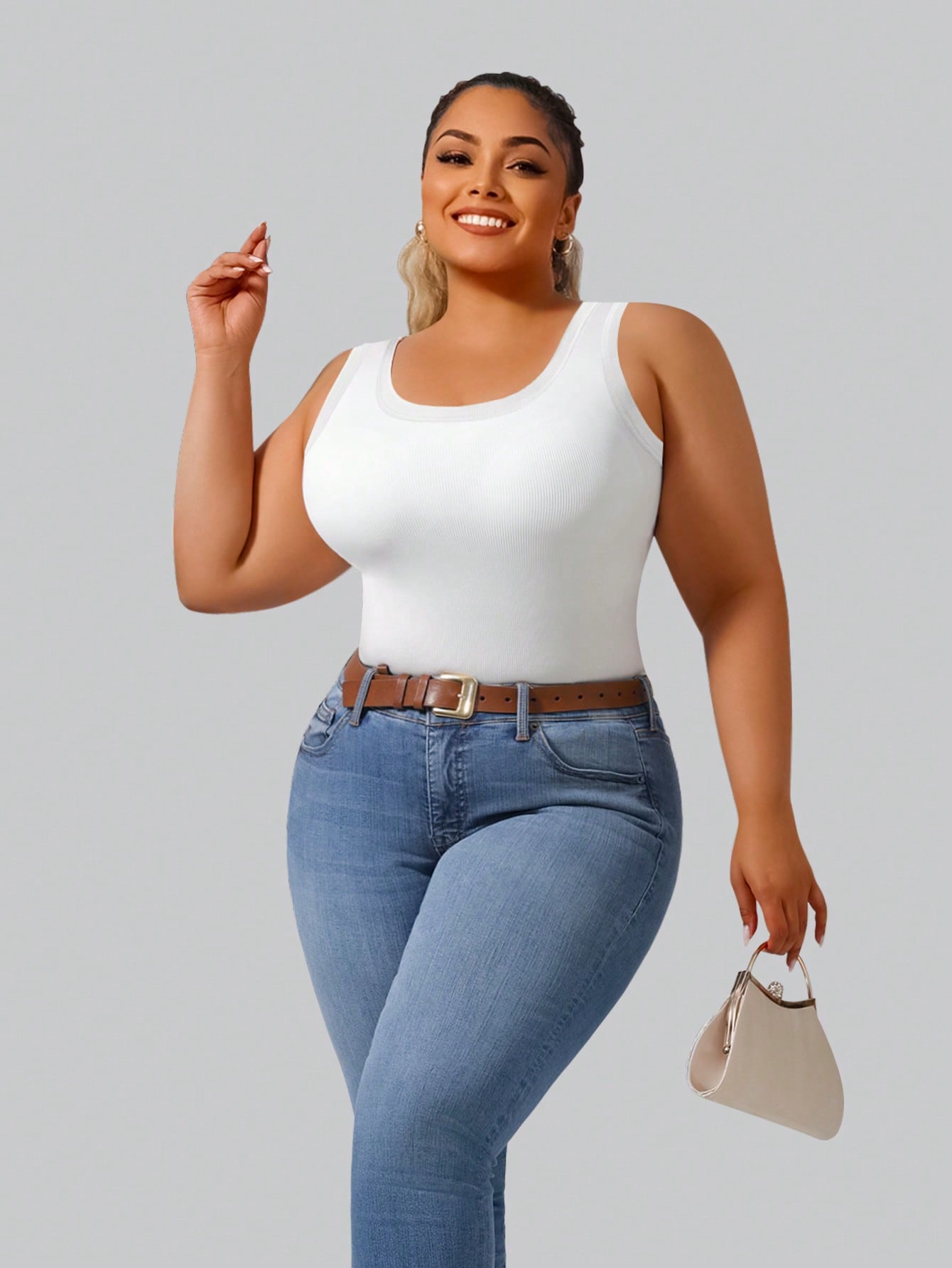 プラスサイズ レディース ソリッド リブ編み タンクトップ  - Tank Top Ribbed のレビューと価格
