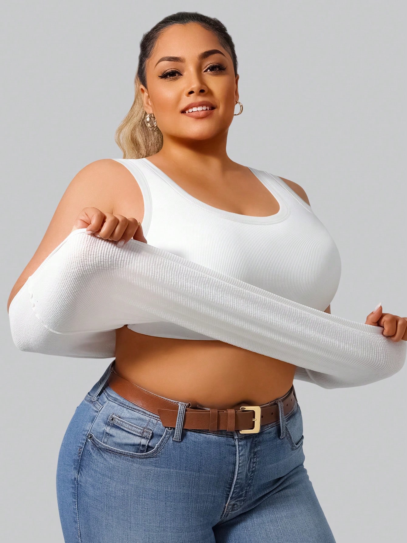 プラスサイズ レディース ソリッド リブ編み タンクトップ  - Tank Top Ribbed のレビューと価格
