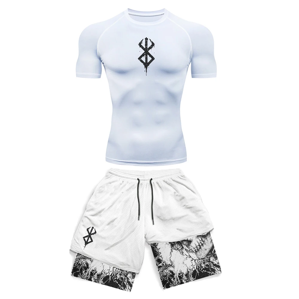 アニメ 3D プリントメンズコンプレッションセット半袖ジムト - Compression Shorts Athletes のレビューと価格