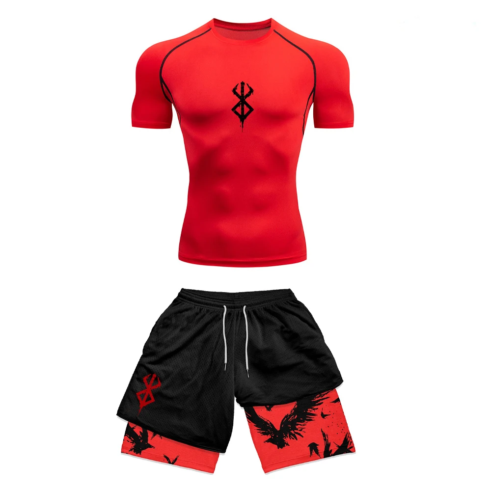 アニメ 3D プリントメンズコンプレッションセット半袖ジムト - Compression Shorts Athletes のレビューと価格