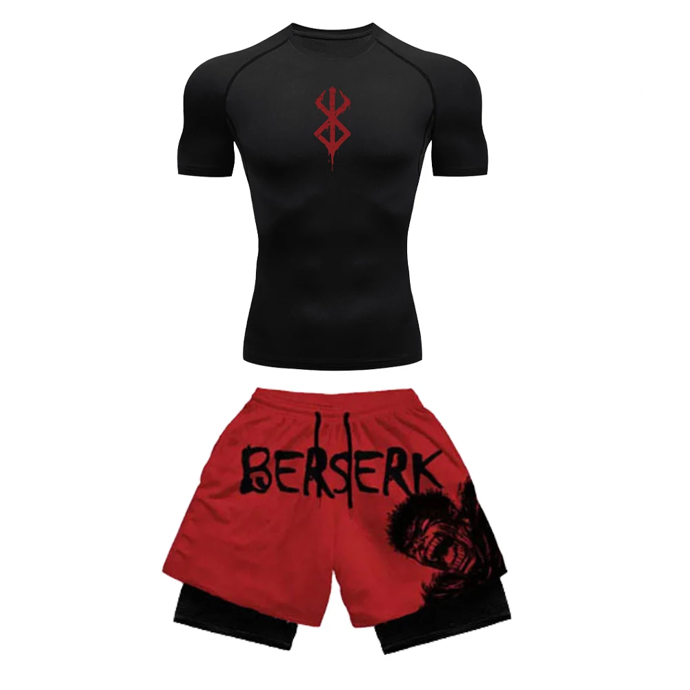 アニメ 3D プリントメンズコンプレッションセット半袖ジムト - Compression Shorts Athletes のレビューと価格
