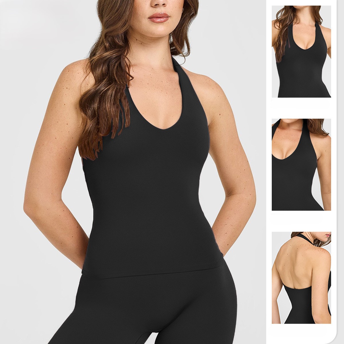 裸のような着心地のホルターネックヨガスポーツブラ、オープンバ - Suspender Tank Top のレビューと価格