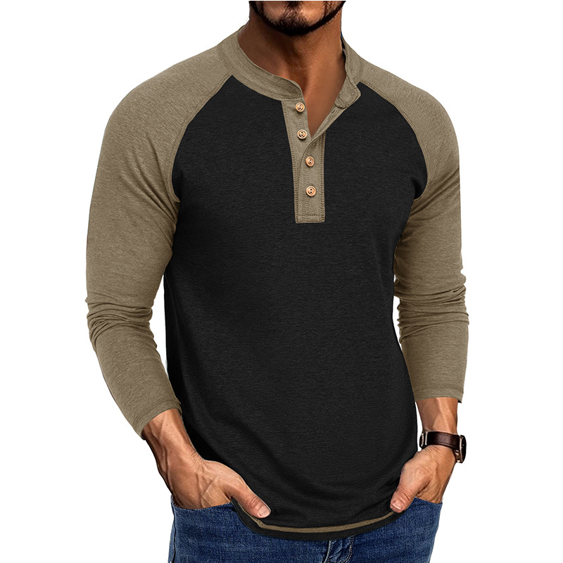 メンズ新作長袖ヘンリーシャツ、ラグランスリーブカジュアルTシ - Base Layer Top のレビューと価格