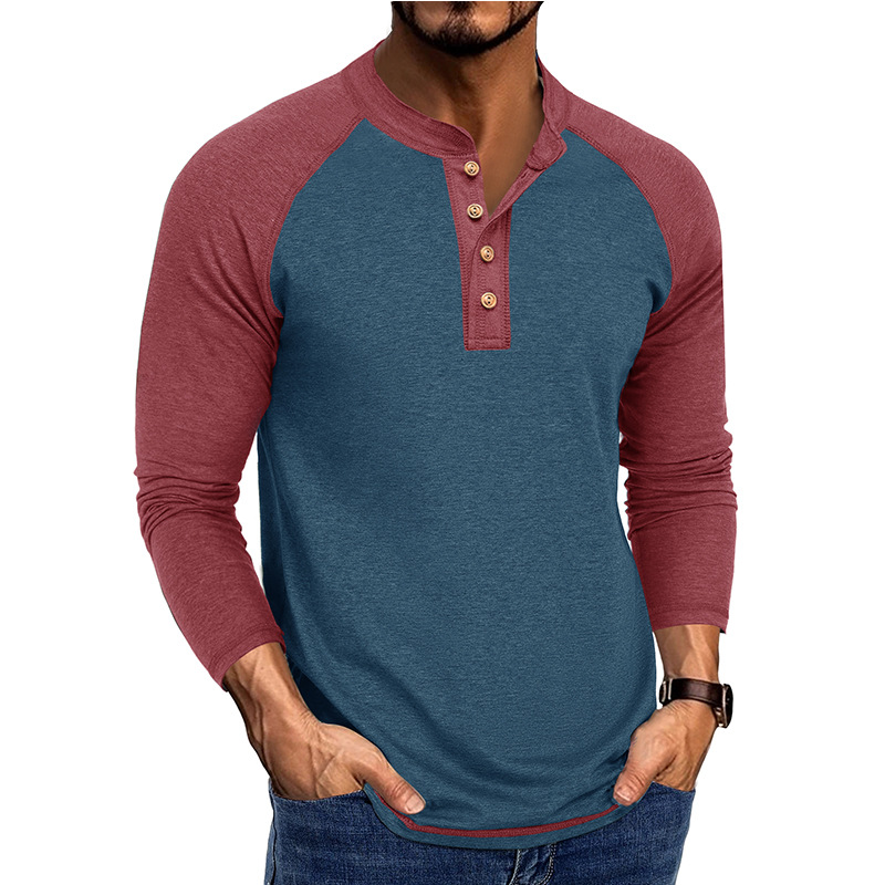 メンズ新作長袖ヘンリーシャツ、ラグランスリーブカジュアルTシ - Base Layer Top のレビューと価格