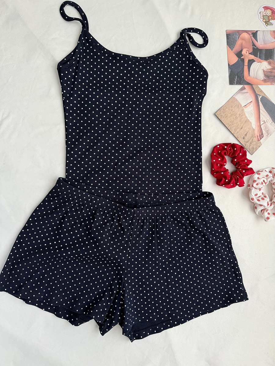 ネイビードットリブショーツセット女性夏カジュアルノースリーブ - Tank Top Ribbed のレビューと価格