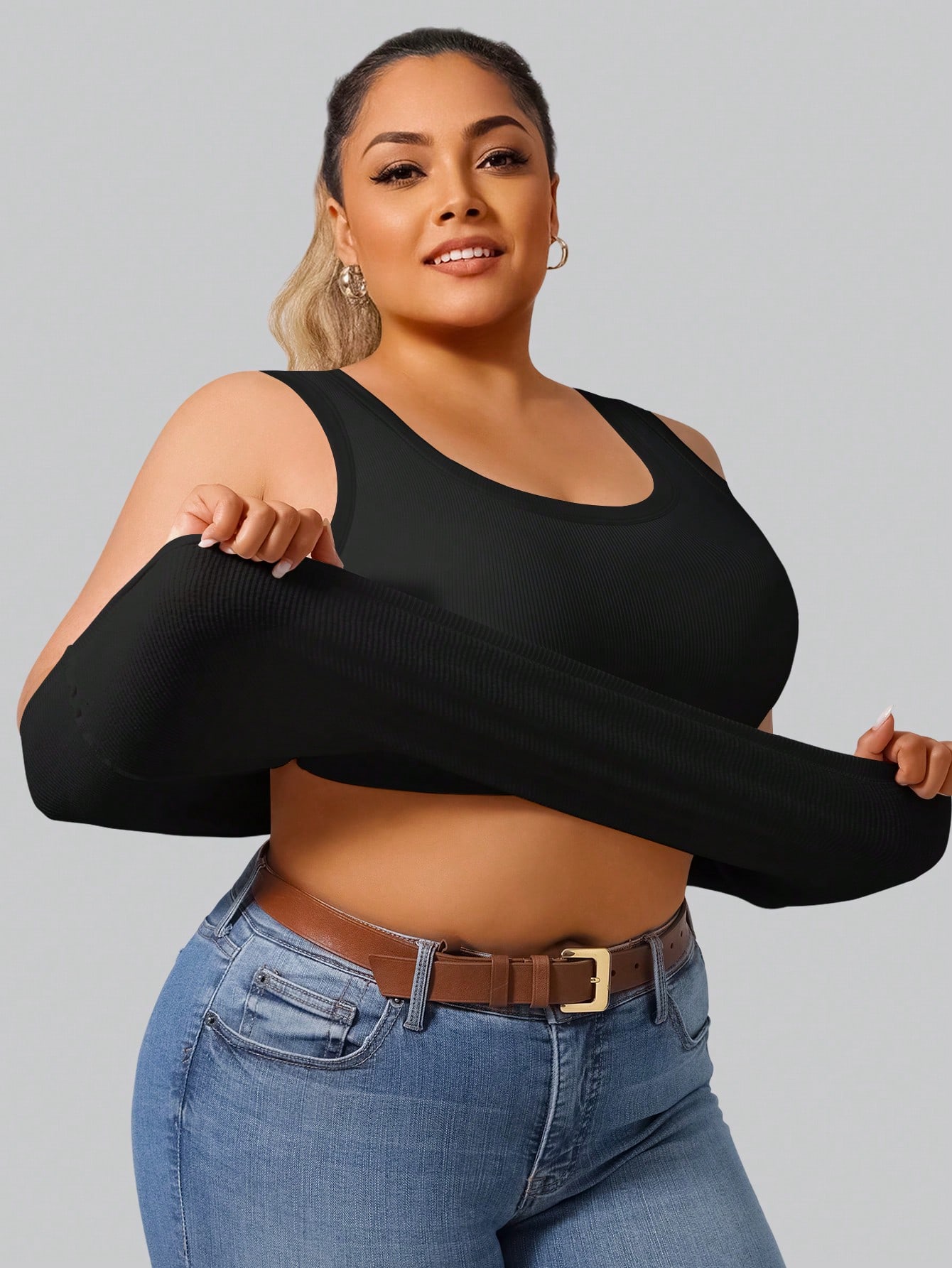 プラスサイズ レディース ハイストレッチ リブ編み クロップ - Tank Top Ribbed のレビューと価格