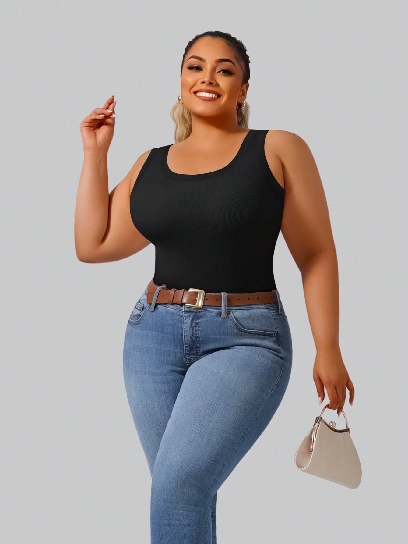 プラスサイズ レディース ハイストレッチ リブ編み クロップ - Tank Top Ribbed のレビューと価格