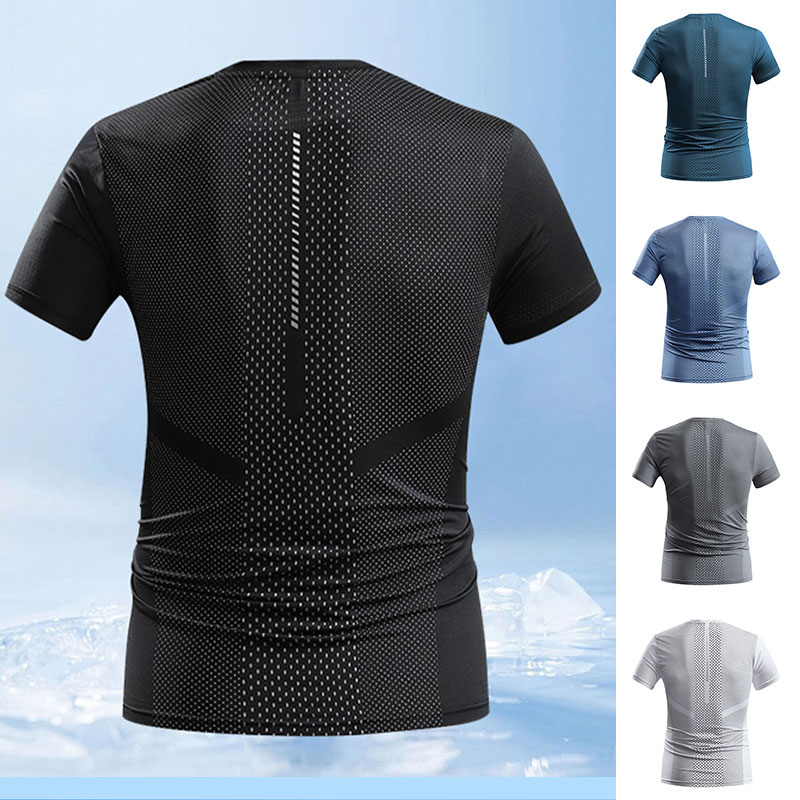 男性夏のスポーツ Tシャツ速乾性フィットネス半袖軽量 & 伸 - T Shirt Tight Fit のレビューと価格